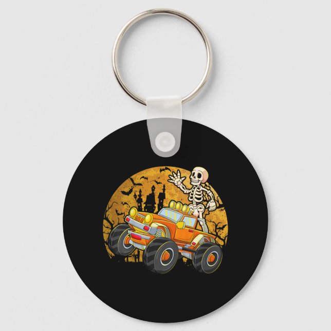 Kids Skeleton Riding Monster Truck Halloween Costu Keychain (Front)