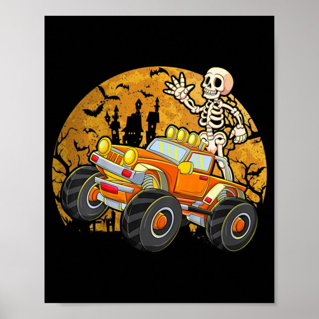 Kids Skeleton Riding Monster Truck Halloween Costu Poster (Front)