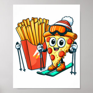 Kid's ski lesson pizza french fry skiing poster