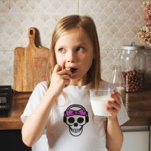 Kids Skull DJ - Girls Pink Bow, Headphones Design