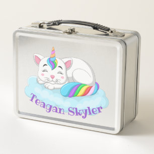 Kids Sleeping Kitty Unicorn Red Lunchbox