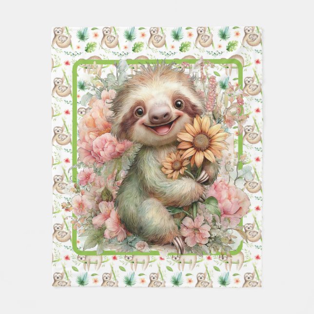 Kids Sleepy Time Sloth  Fleece Blanket (Front)