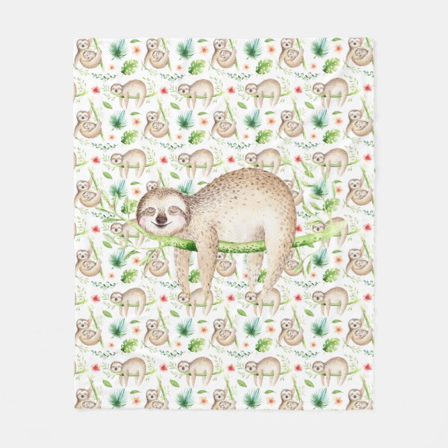 Kids Sleepy Time Sloth  Fleece Blanket (Front)