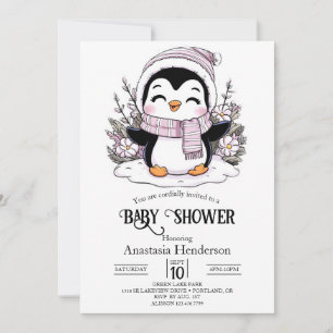 Kids Snow Penguin Baby Shower Invitation