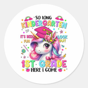 Kids So Long Kindergarten Graduation Graduate Unic Classic Round Sticker