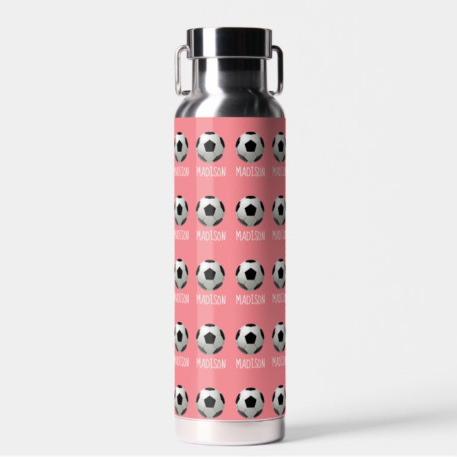 Kid's Soccer Ball Custom Name Girl  Water Bottle (Front)