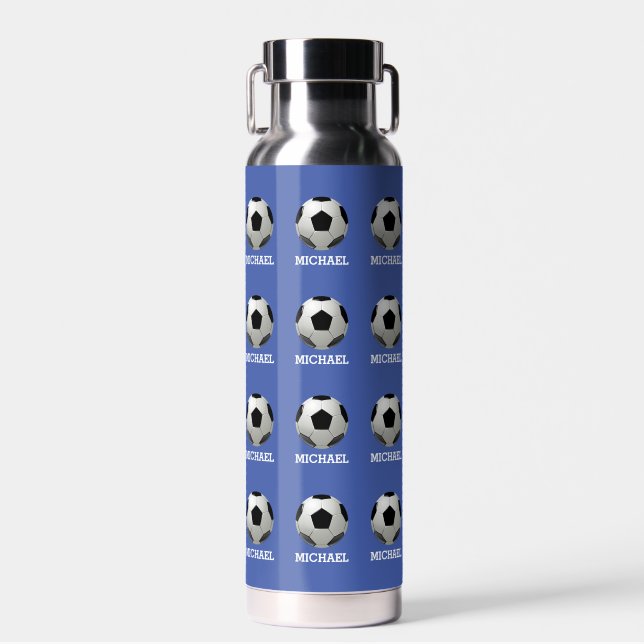 Kid's Soccer Ball Custom Name Water Bottle (Front)
