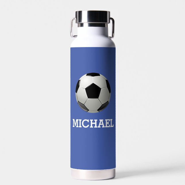 Kid's Soccer Ball Custom Name  Water Bottle (Front)