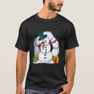 Kids Soccer Ball Dabbing Snowman Christmas Boys Ki T-Shirt