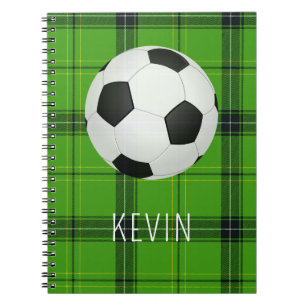 Kids Soccer Ball on Green Stripes School Notebook