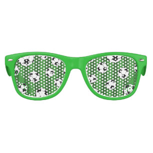 Kids Soccer Ball Pattern on Green Stripes Birthday Sunglasses