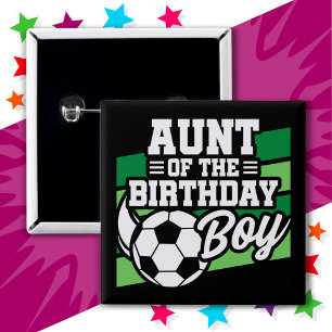 Kids Soccer Football Party Aunt of Birthday Boy 2 Inch Square Button