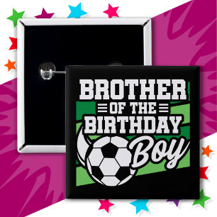 Kids Soccer Football Party Brother of Birthday Boy 2 Inch Square Button