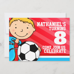Kids soccer / football sports birthday red invite