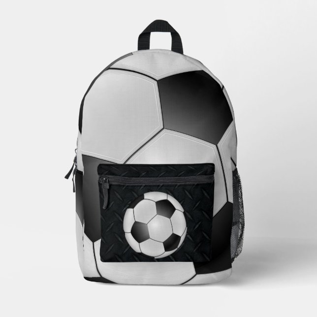 Kid's Soccer Sport Cool Black Diamond Plate  Printed Backpack (Front)