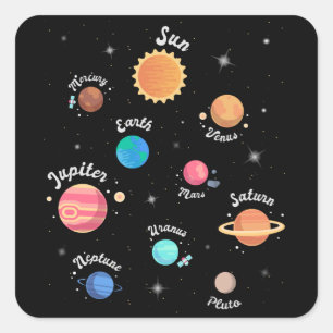 Kids Solar System Planets Knowledge Outer Space Square Sticker
