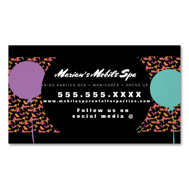 Kids Spa Bus Party Rental Animal Print  Magnetic Business Card (Front)