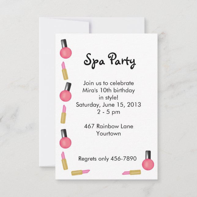 Kids Spa Party Invitation with Cosmetics (Front)