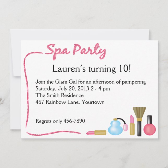 Kids Spa Party Invitation with Lipstick Border (Front)