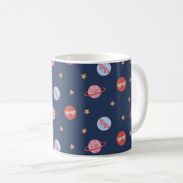 Kids Space Mini Pattern with Planets & Stars Coffee Mug (Front Right)