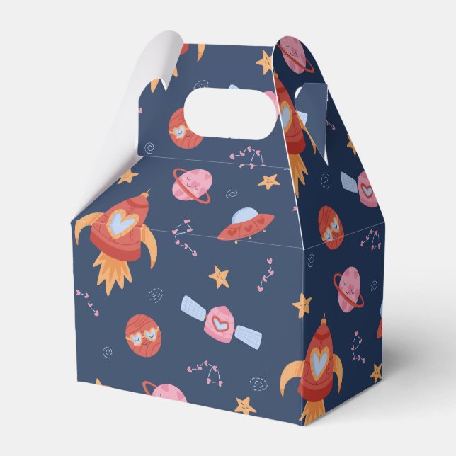 Kids Space Pattern with Rockets & Planets Favor Box (Front Side)
