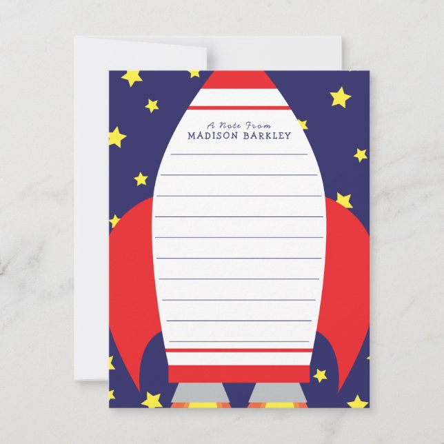 Kids Space Rocket Ship Cute Flat Stationary Cards (Front)