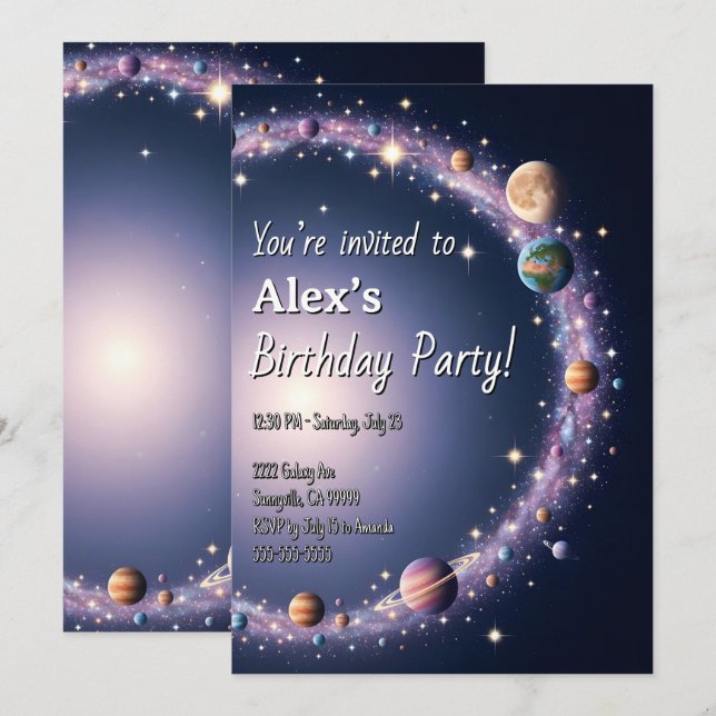 Kids Space Themed Birthday Party  Invitation (Front/Back)