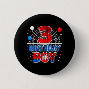 Kids Spider Web 3 Year Old Birthday Boy 2 Inch Round Button