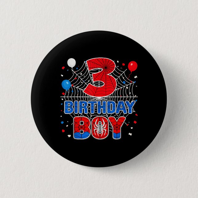 Kids Spider Web 3 Year Old Birthday Boy 2 Inch Round Button (Front)