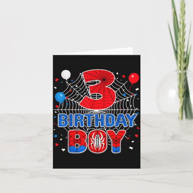 Kids Spider Web 3 Year Old Birthday Boy Card (Front)