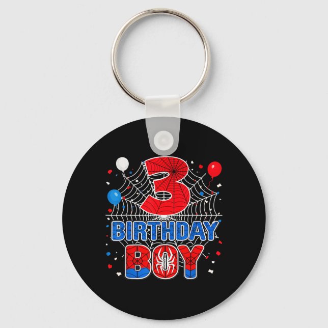 Kids Spider Web 3 Year Old Birthday Boy Keychain (Front)