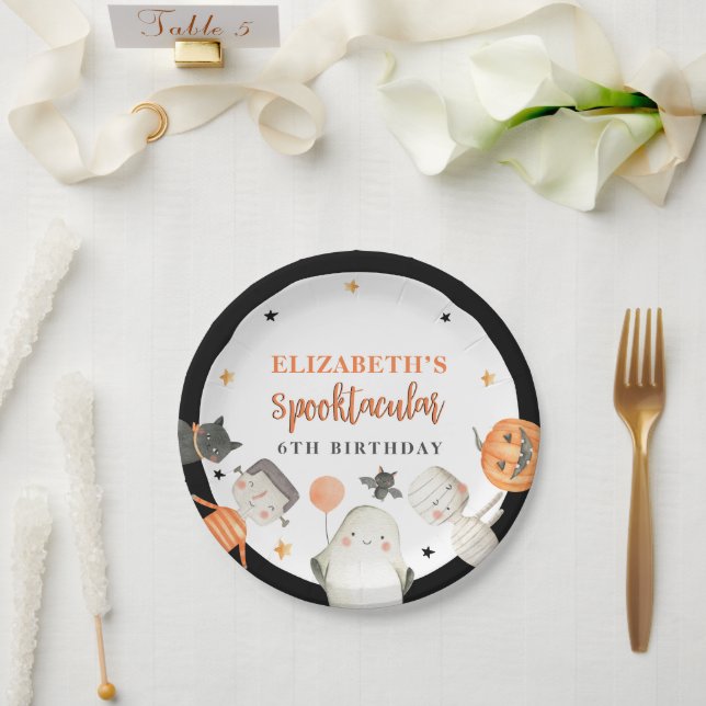 Kids Spooktacular Halloween Birthday Party Paper P Paper Plate (Wedding)