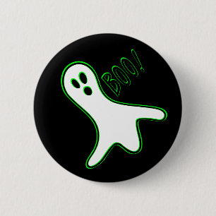 Kids Spooky Boo Ghost Cute Halloween Green Black 2 Inch Round Button