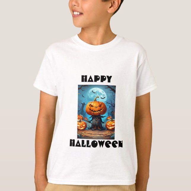 Kids Spooky Halloween Pumpkin T-Shirt  (Front)