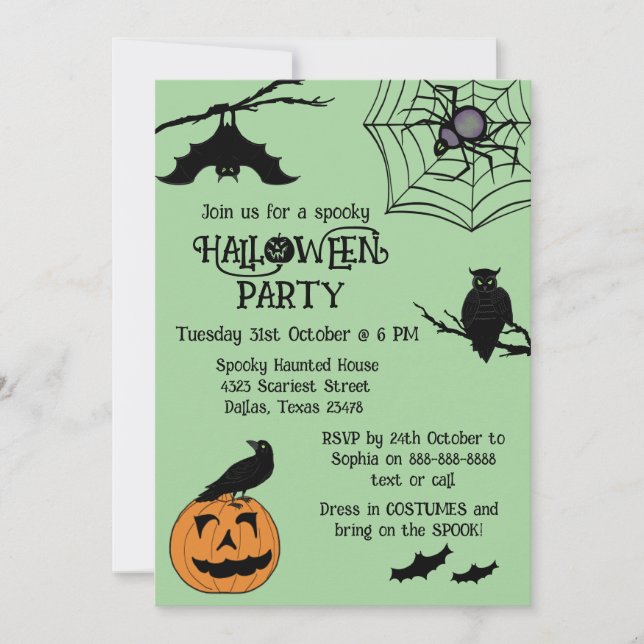 Kids spooky Spider Halloween Party Invitation (Front)