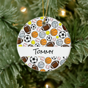 Kids Sports Balls Player NAME Little League Fun Ceramic Ornament