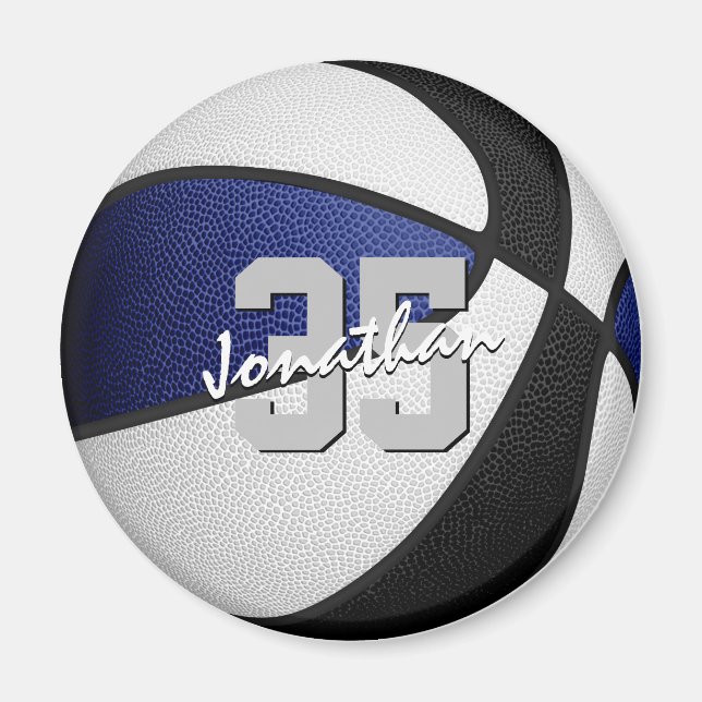 kids sports blue black team colours basketball magnet (Front)