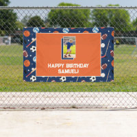 Kids Sports Pattern Blue & Orange Birthday Photo