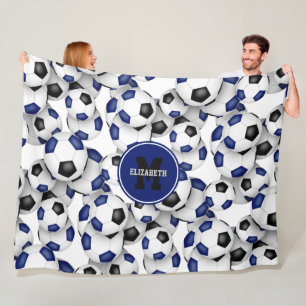 kids sports room blue black soccer team colors  fleece blanket