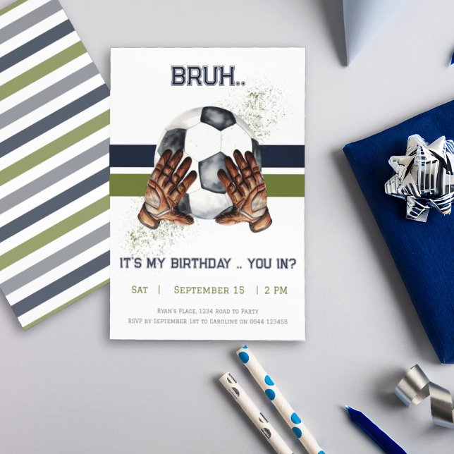 Kids Sports Soccer Invitation Boys (Green Blue Soccer Birthday Party Invitation 2)