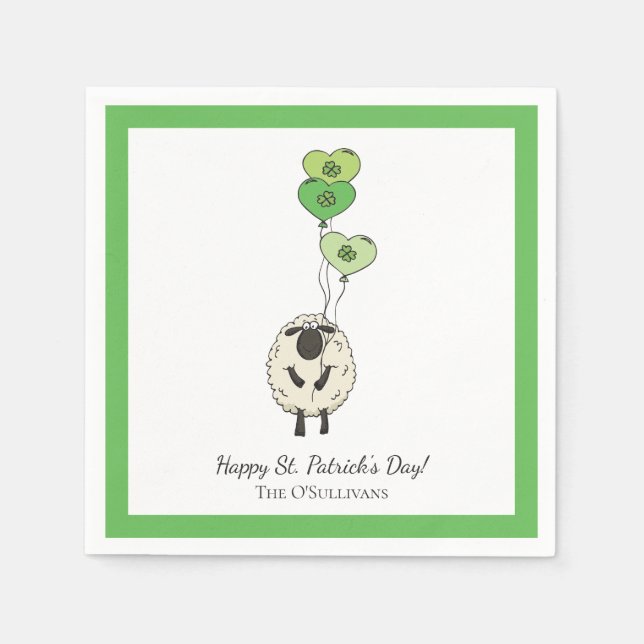 Kids St. Patrick’s Day Sheep & Shamrock Napkin (Front)