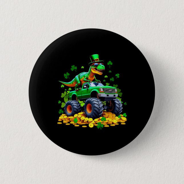 Kids St Patricks Day 2026 - Dinosaur Riding Monste 2 Inch Round Button (Front)