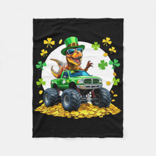 Kids St Patricks Day 2026 - Dinosaur Riding Monste Fleece Blanket