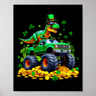 Kids St Patricks Day 2026 - Dinosaur Riding Monste Poster
