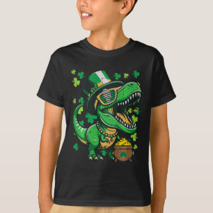 Kids St Patricks Day Dinosaur Saint Pattys Trex Bo T-Shirt