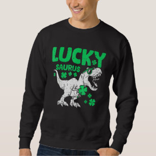 Kids St Patricks Day Dinosaur T Rex Boys Luckysau Sweatshirt