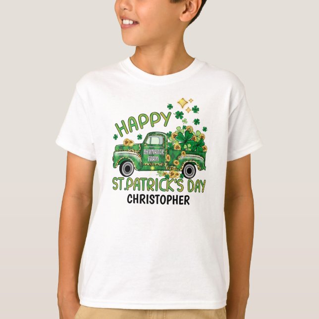 Kids St Patricks Day Fun Customizable Design Name T-Shirt (Front)