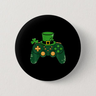 Kids St Patricks Day Gamer Gaming Controller Clove 2 Inch Round Button