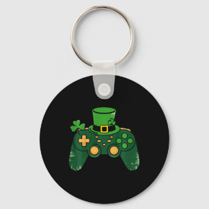 Kids St Patricks Day Gamer Gaming Controller Clove Keychain