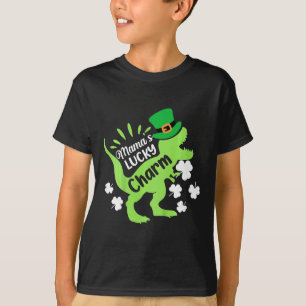 Kids St Patricks Day Mamas Lucky Charm Dinosaur Ir T-Shirt